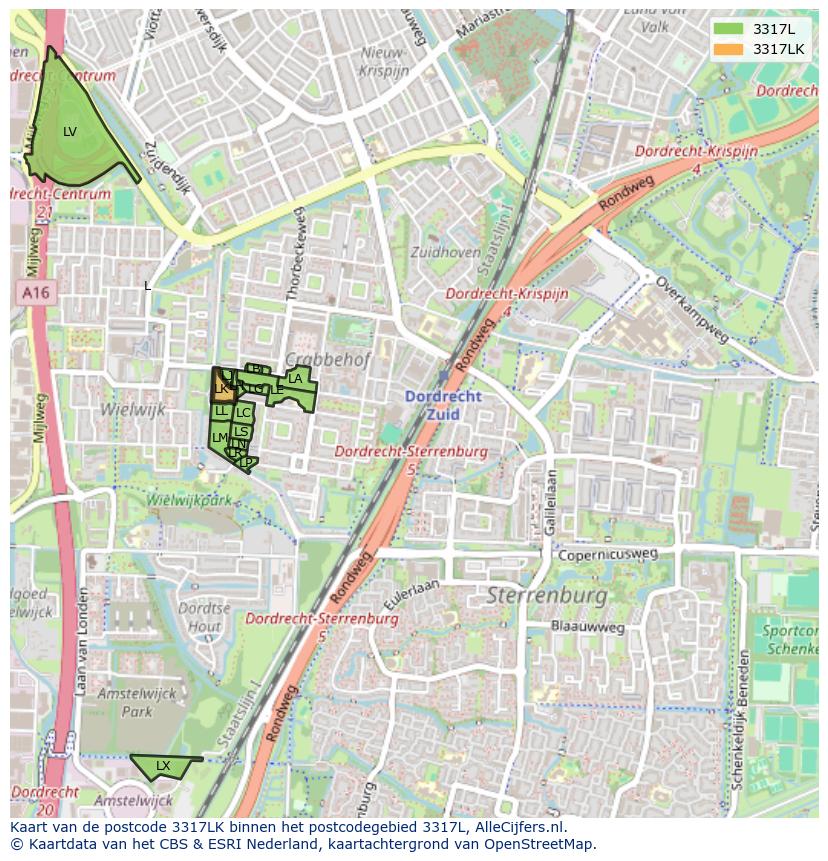 Afbeelding van het postcodegebied 3317 LK op de kaart.