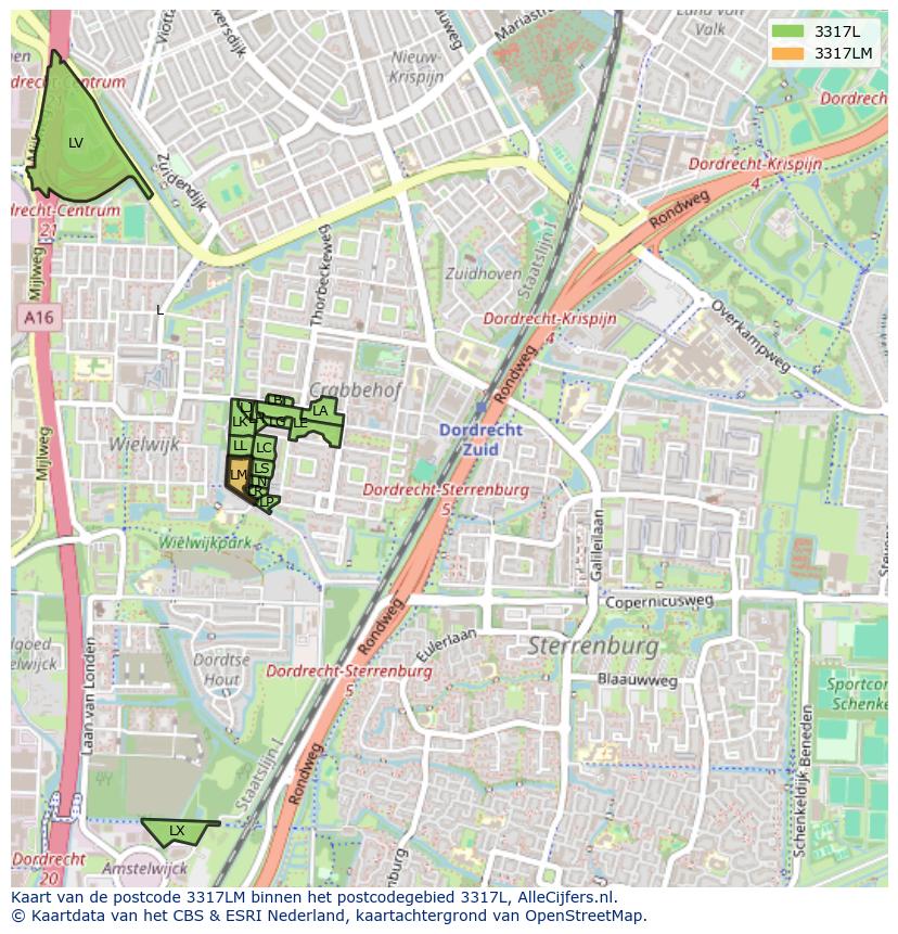 Afbeelding van het postcodegebied 3317 LM op de kaart.