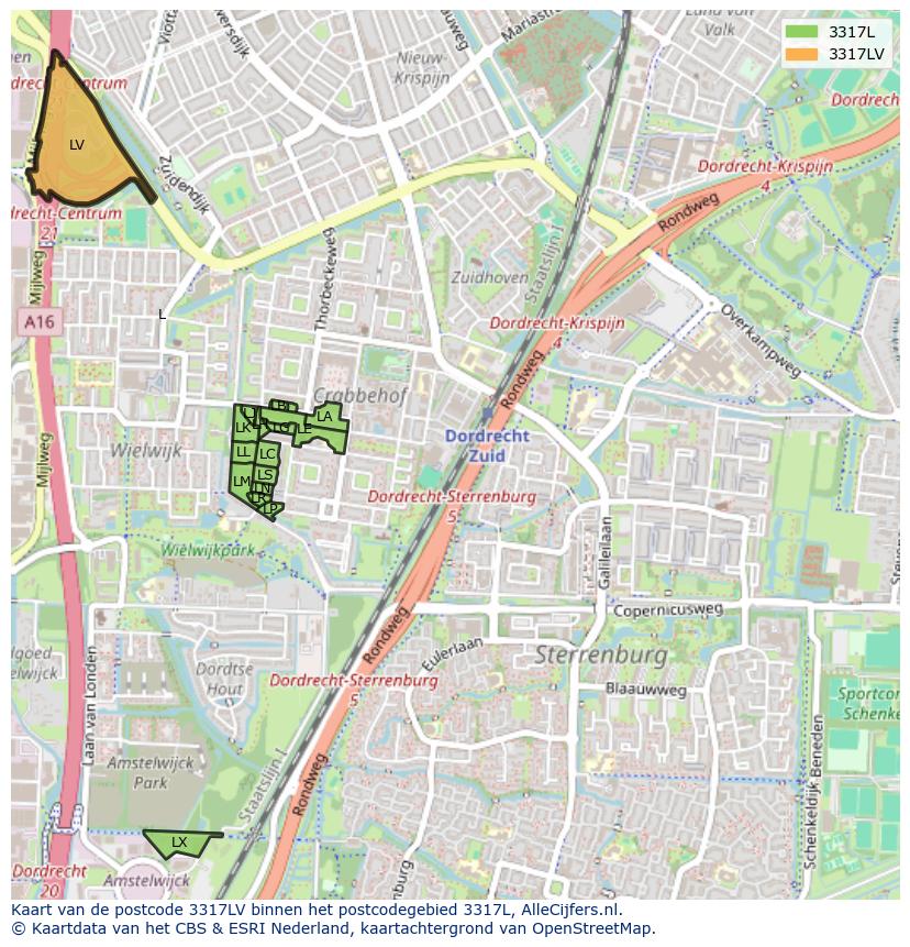 Afbeelding van het postcodegebied 3317 LV op de kaart.