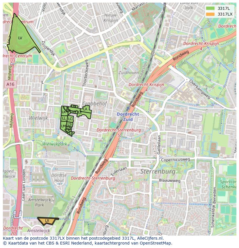 Afbeelding van het postcodegebied 3317 LX op de kaart.