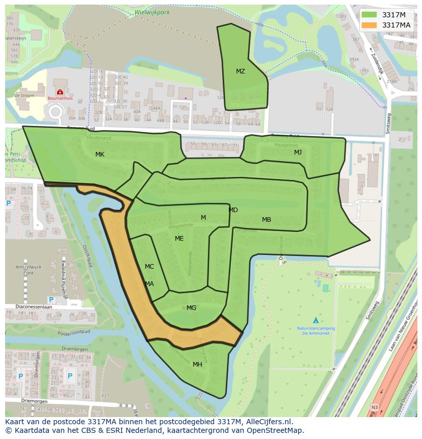 Afbeelding van het postcodegebied 3317 MA op de kaart.