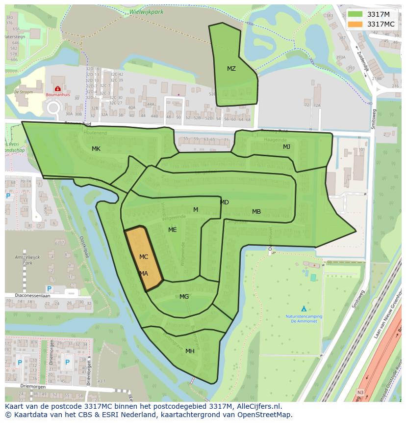Afbeelding van het postcodegebied 3317 MC op de kaart.