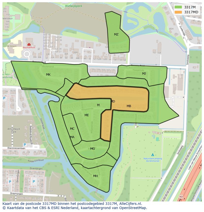 Afbeelding van het postcodegebied 3317 MD op de kaart.