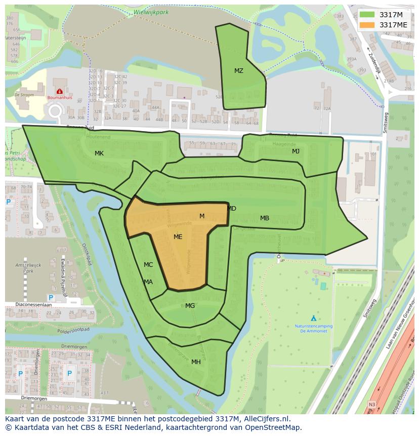 Afbeelding van het postcodegebied 3317 ME op de kaart.