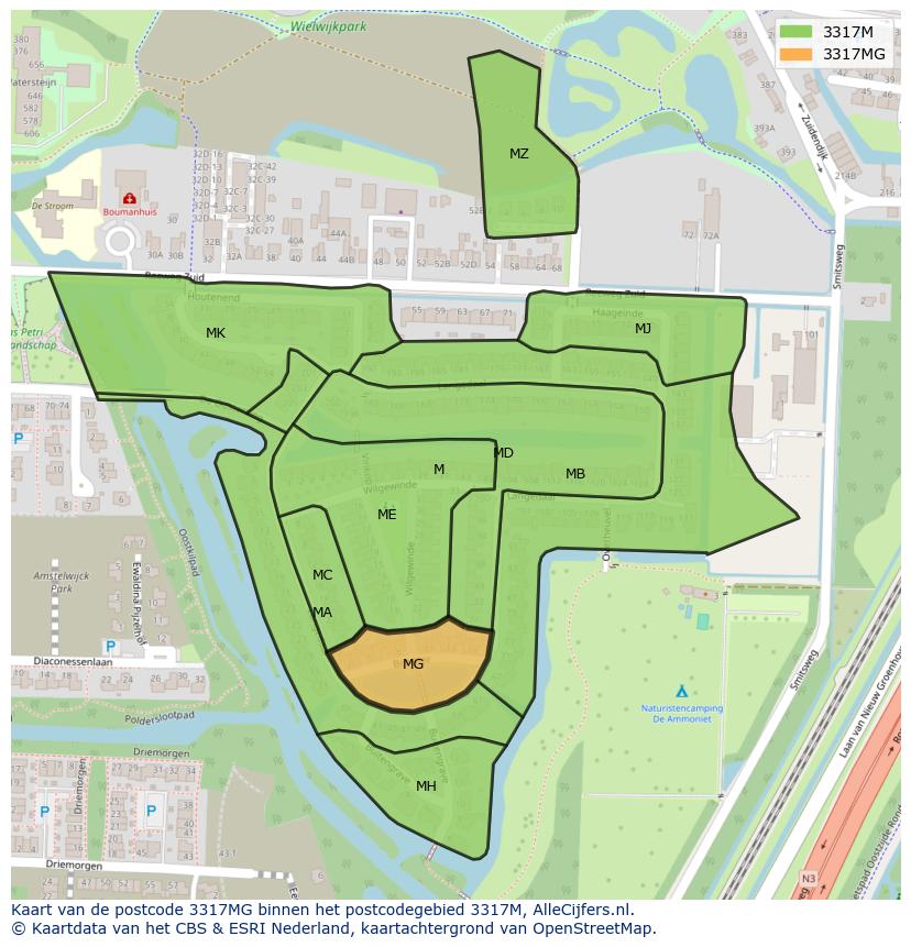 Afbeelding van het postcodegebied 3317 MG op de kaart.