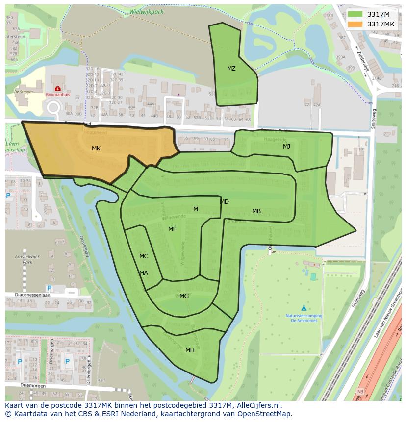 Afbeelding van het postcodegebied 3317 MK op de kaart.