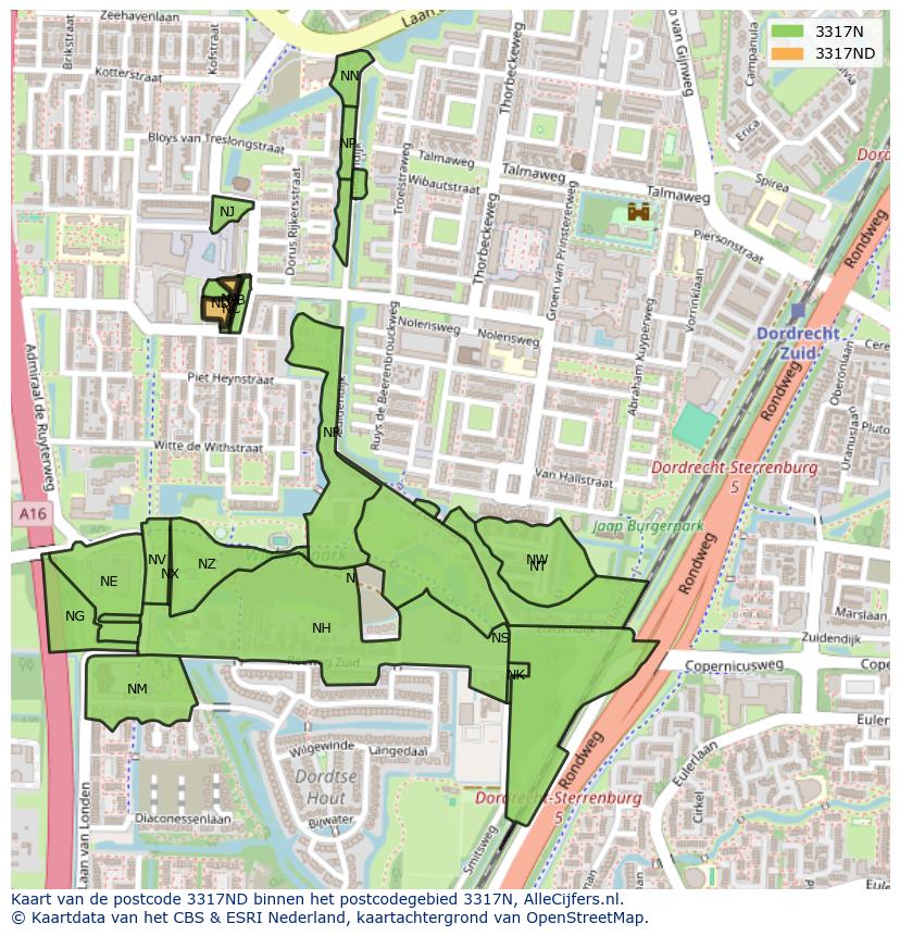 Afbeelding van het postcodegebied 3317 ND op de kaart.