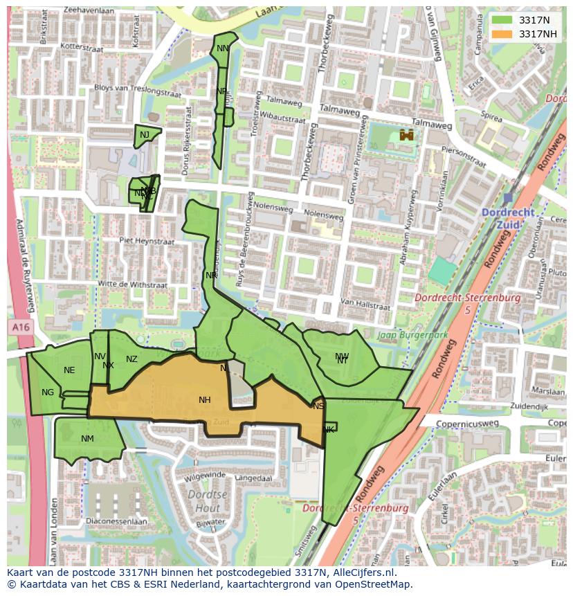Afbeelding van het postcodegebied 3317 NH op de kaart.