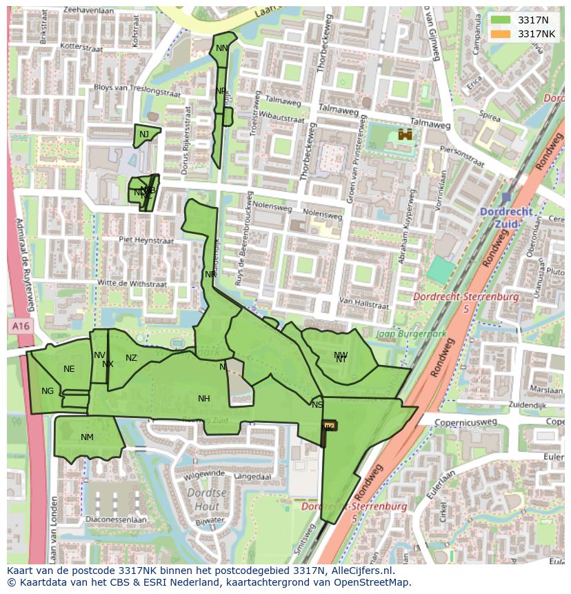 Afbeelding van het postcodegebied 3317 NK op de kaart.