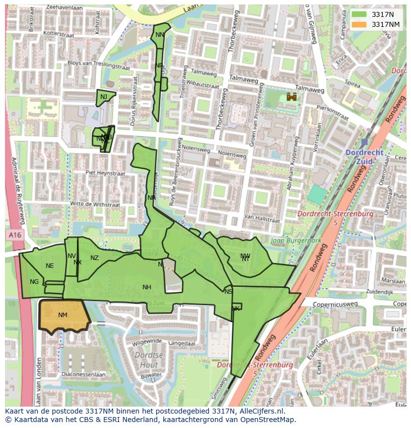 Afbeelding van het postcodegebied 3317 NM op de kaart.