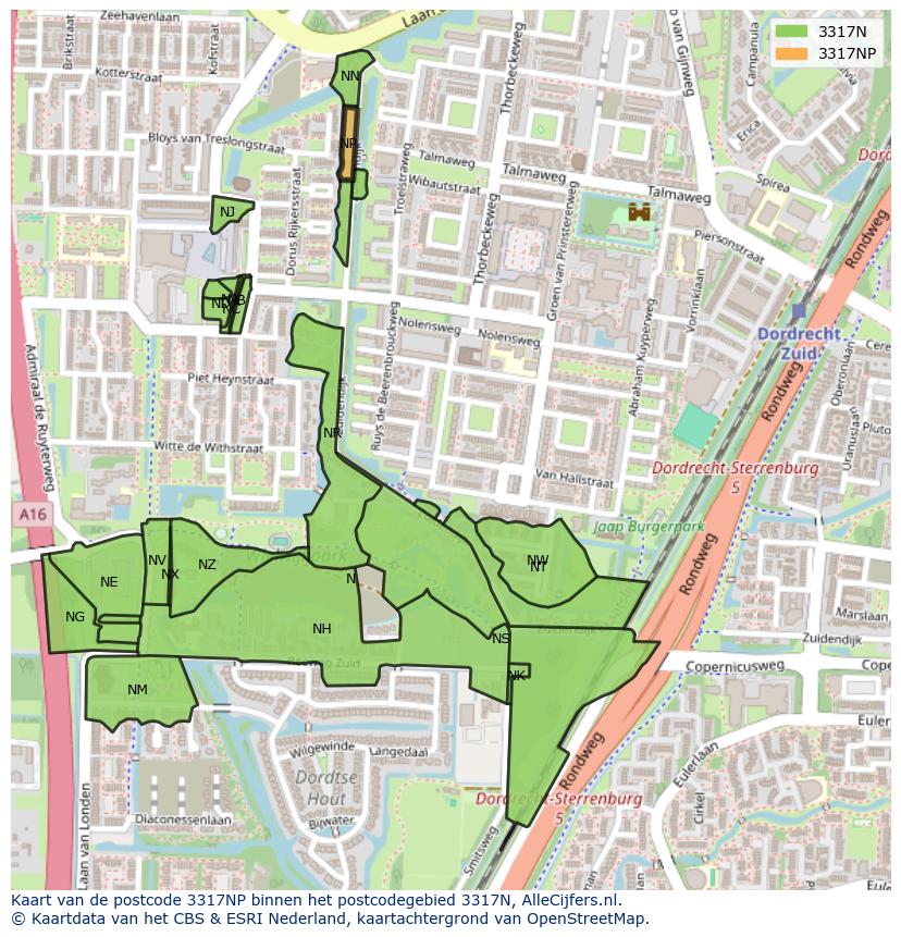 Afbeelding van het postcodegebied 3317 NP op de kaart.