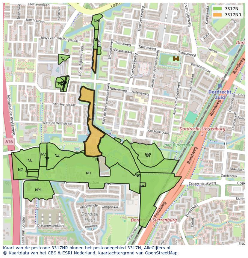 Afbeelding van het postcodegebied 3317 NR op de kaart.