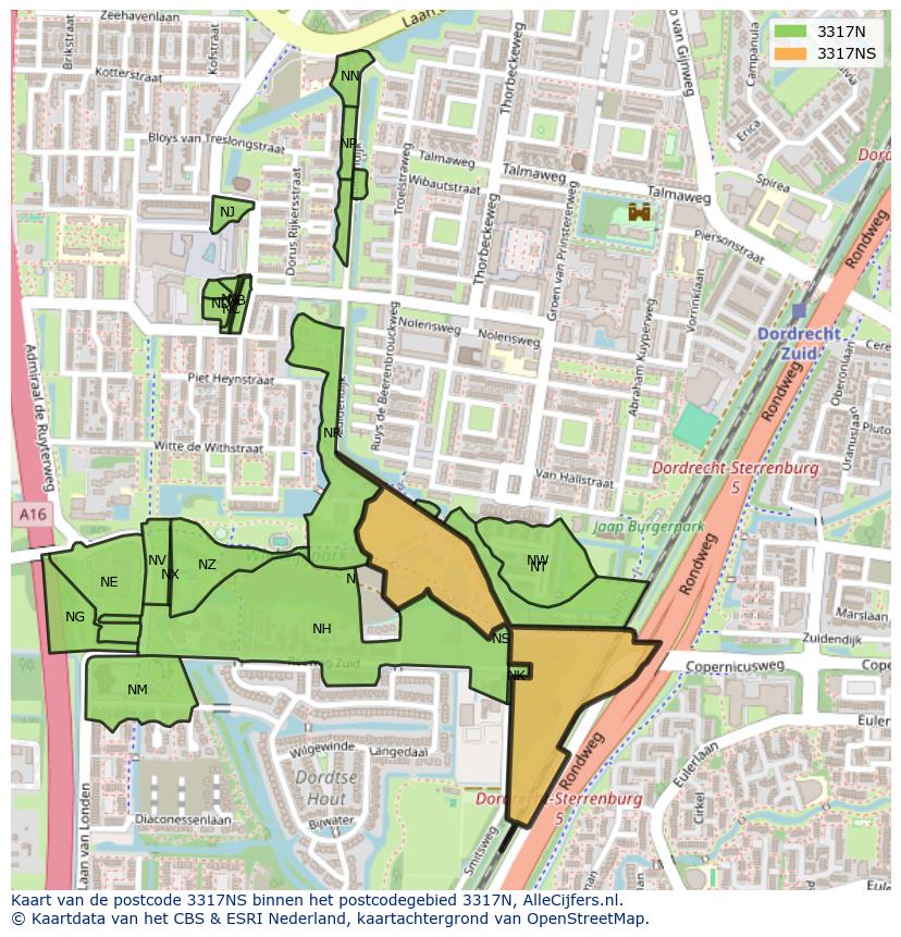 Afbeelding van het postcodegebied 3317 NS op de kaart.