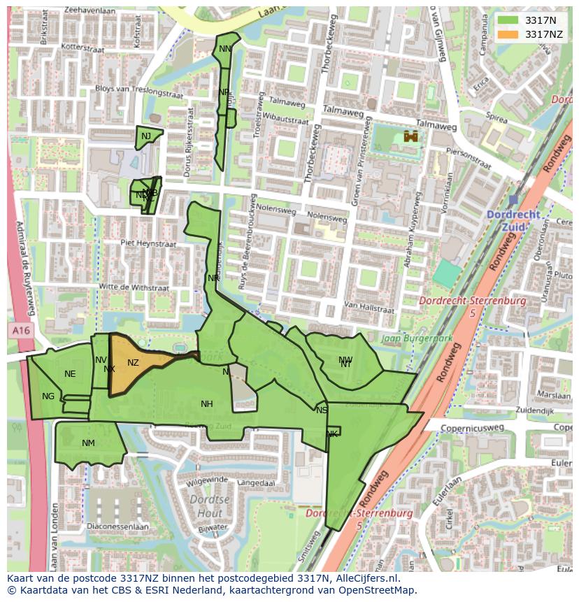 Afbeelding van het postcodegebied 3317 NZ op de kaart.