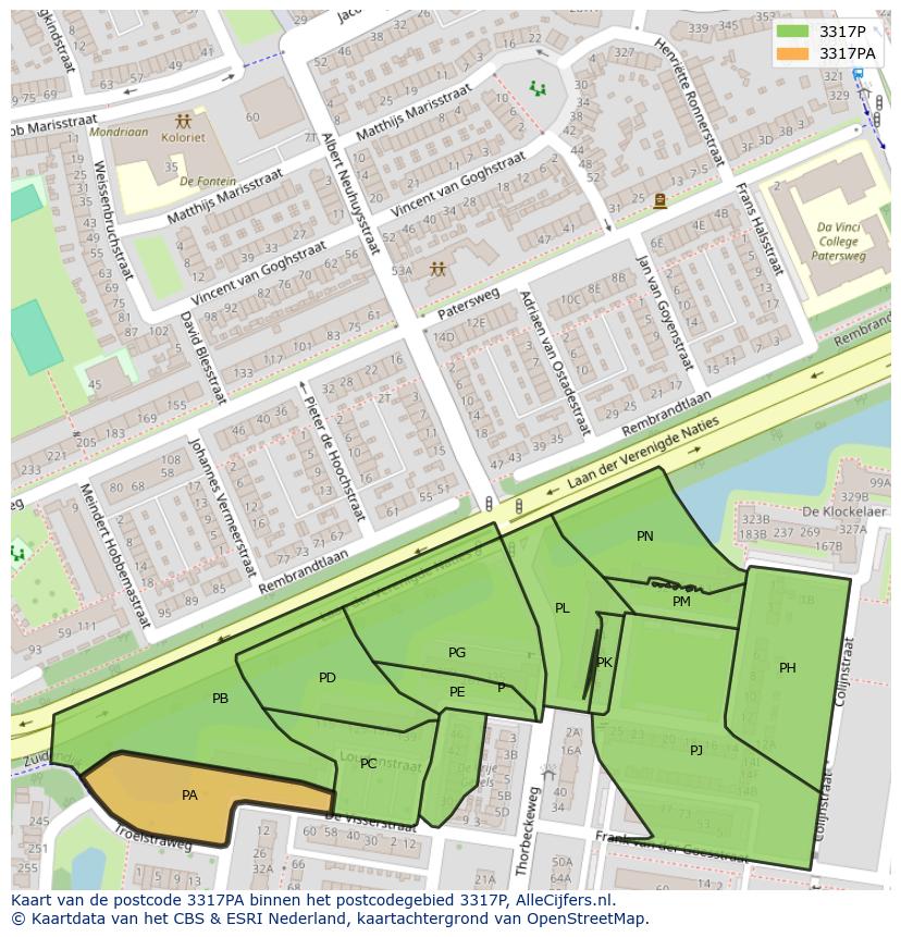 Afbeelding van het postcodegebied 3317 PA op de kaart.