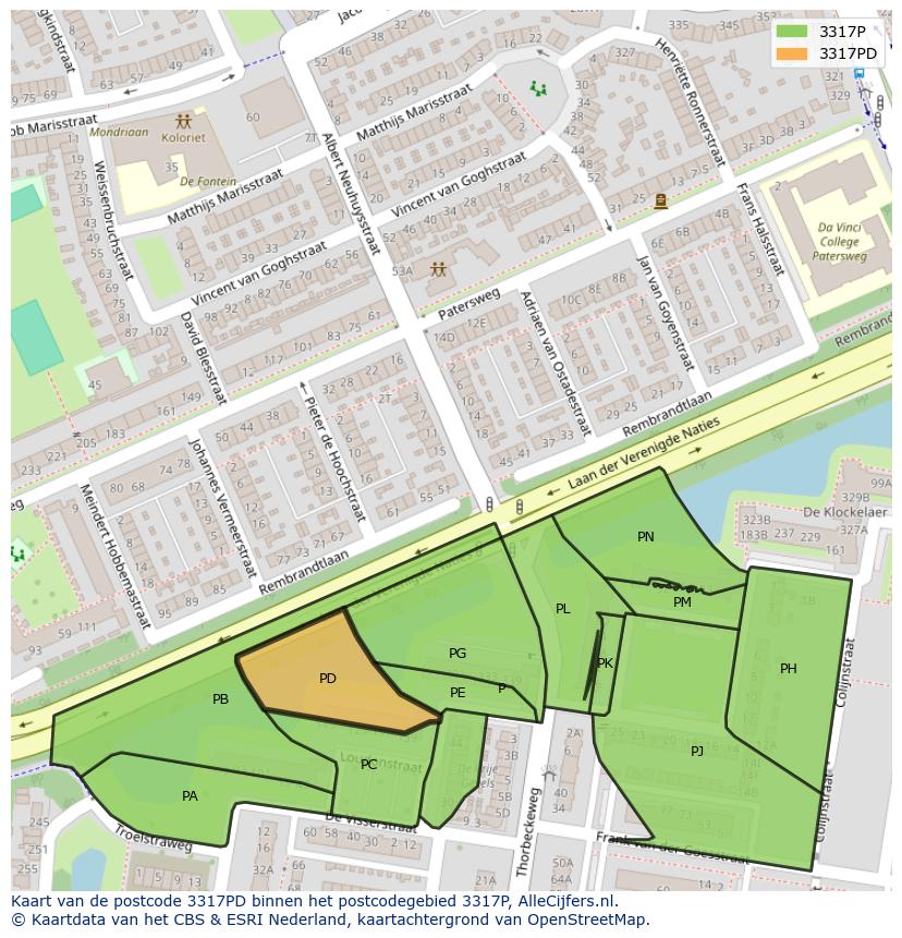 Afbeelding van het postcodegebied 3317 PD op de kaart.