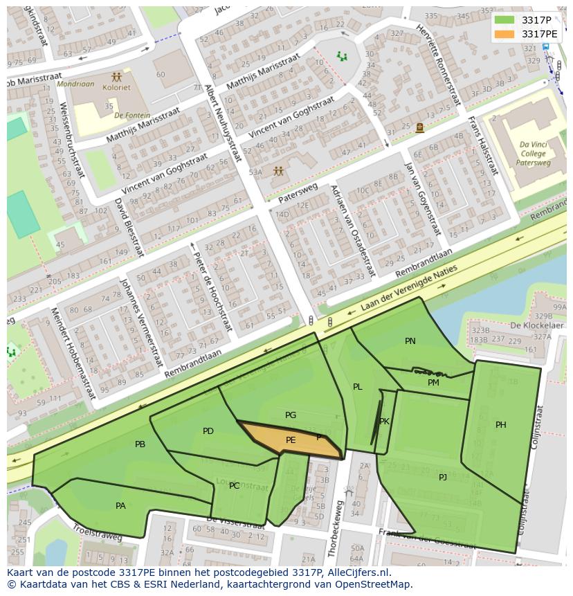 Afbeelding van het postcodegebied 3317 PE op de kaart.