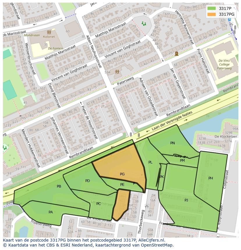 Afbeelding van het postcodegebied 3317 PG op de kaart.