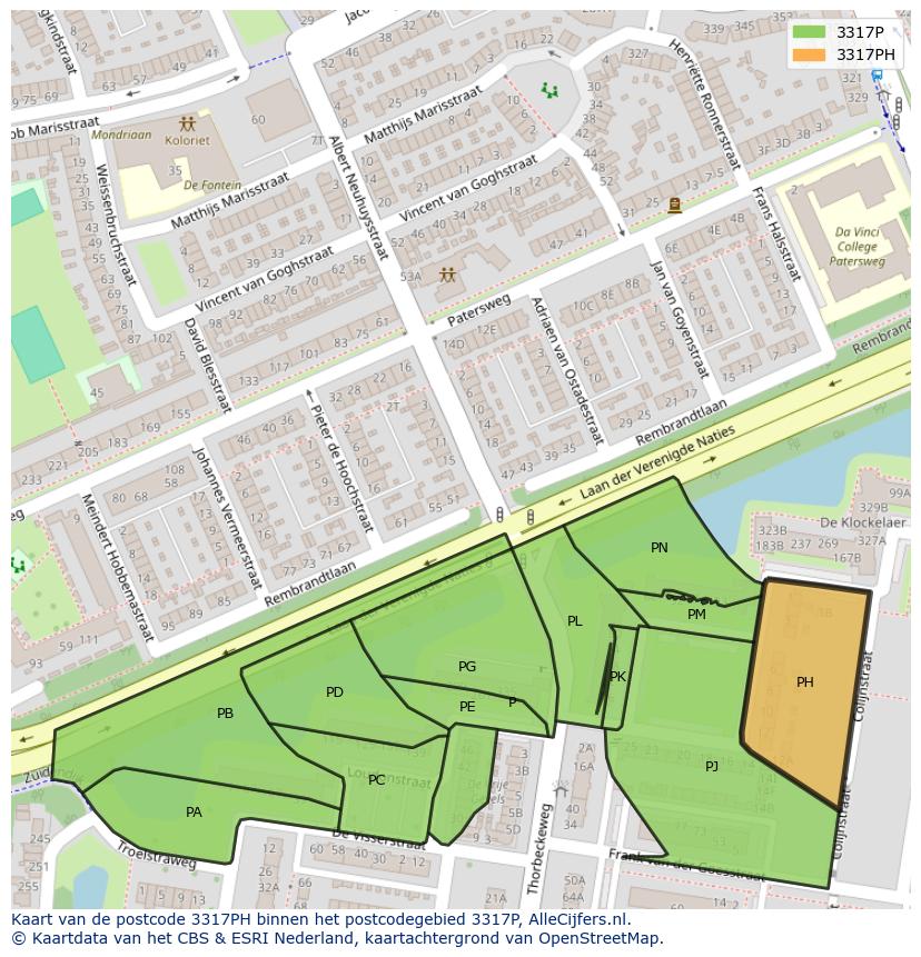 Afbeelding van het postcodegebied 3317 PH op de kaart.