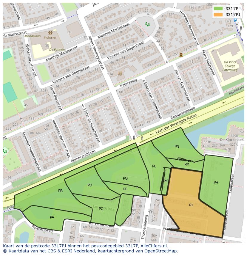 Afbeelding van het postcodegebied 3317 PJ op de kaart.