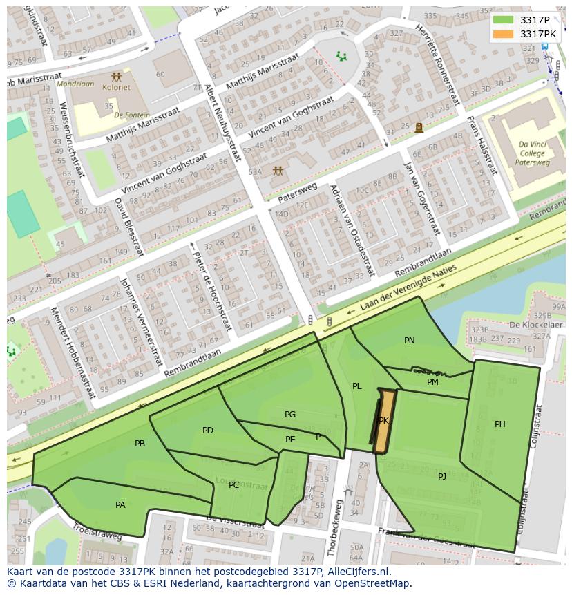 Afbeelding van het postcodegebied 3317 PK op de kaart.