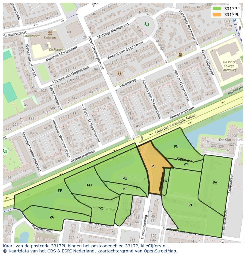 Afbeelding van het postcodegebied 3317 PL op de kaart.