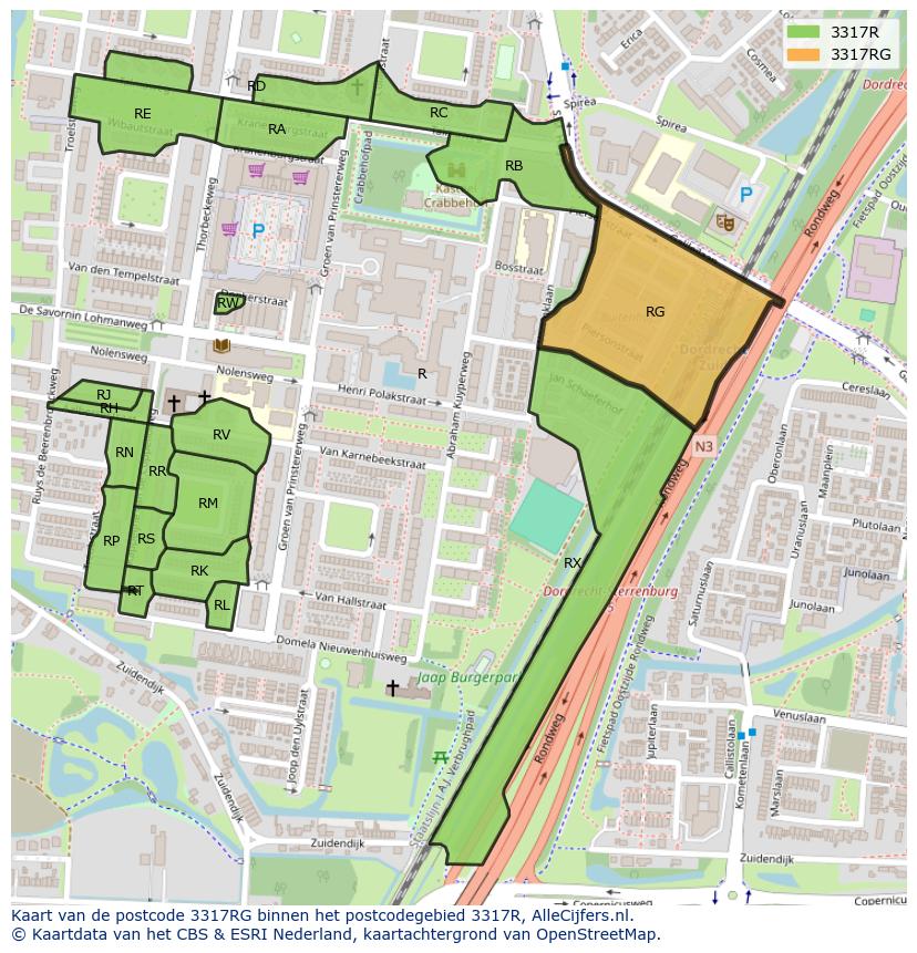 Afbeelding van het postcodegebied 3317 RG op de kaart.