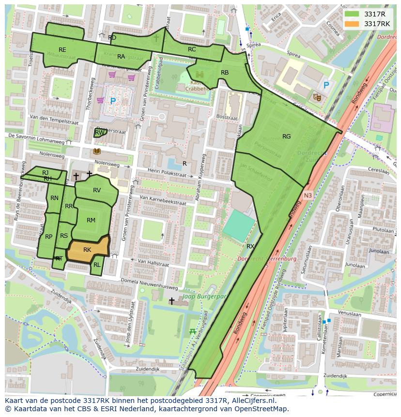 Afbeelding van het postcodegebied 3317 RK op de kaart.