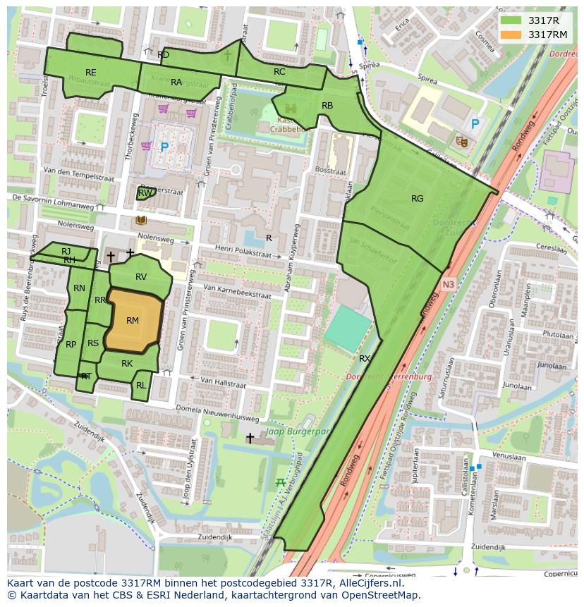 Afbeelding van het postcodegebied 3317 RM op de kaart.