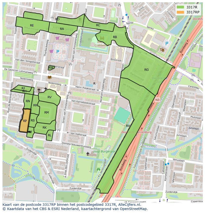 Afbeelding van het postcodegebied 3317 RP op de kaart.