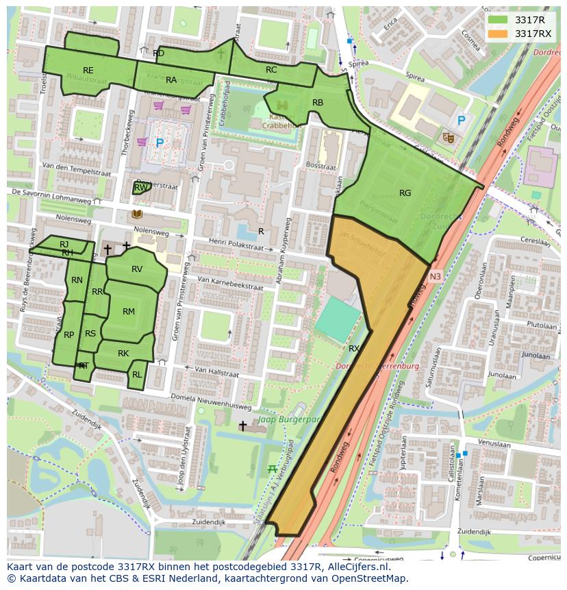 Afbeelding van het postcodegebied 3317 RX op de kaart.