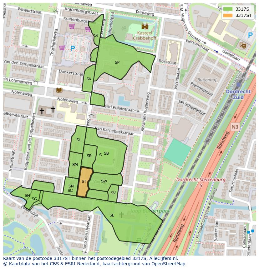 Afbeelding van het postcodegebied 3317 ST op de kaart.