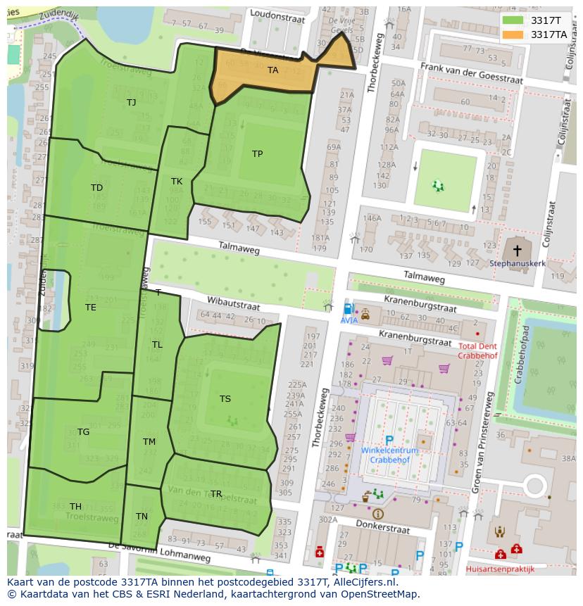 Afbeelding van het postcodegebied 3317 TA op de kaart.