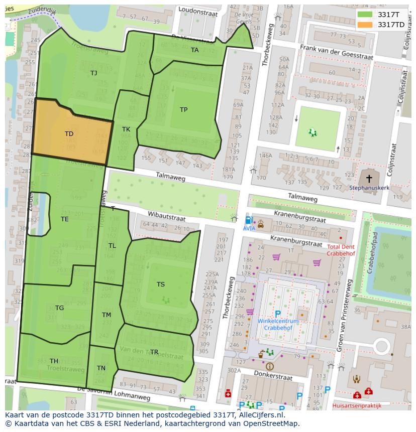 Afbeelding van het postcodegebied 3317 TD op de kaart.