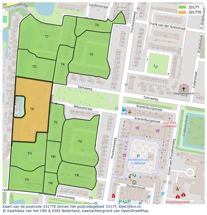 Afbeelding van het postcodegebied 3317 TE op de kaart.