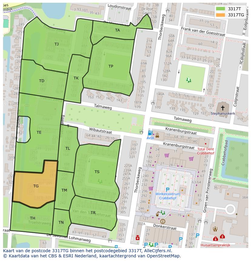 Afbeelding van het postcodegebied 3317 TG op de kaart.