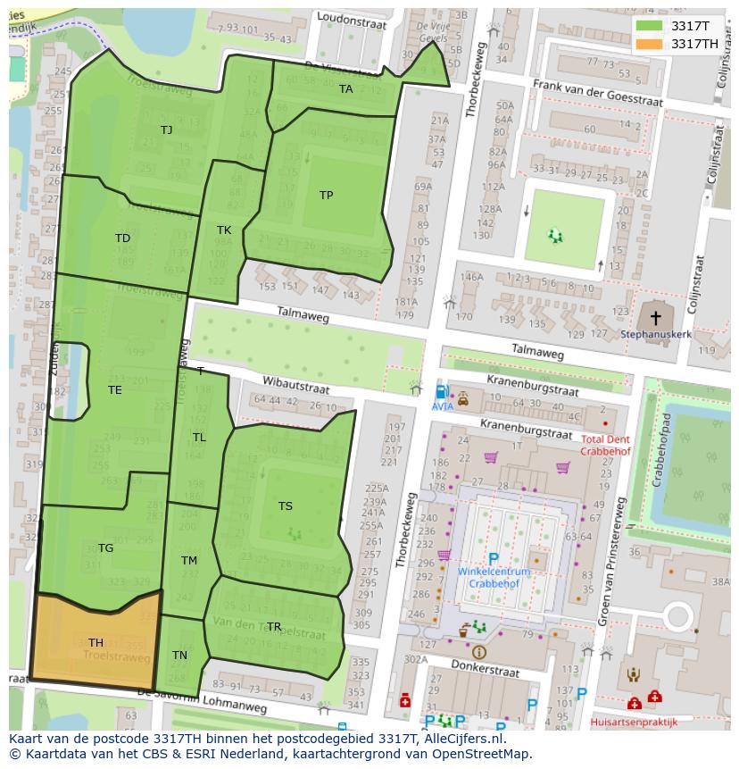 Afbeelding van het postcodegebied 3317 TH op de kaart.