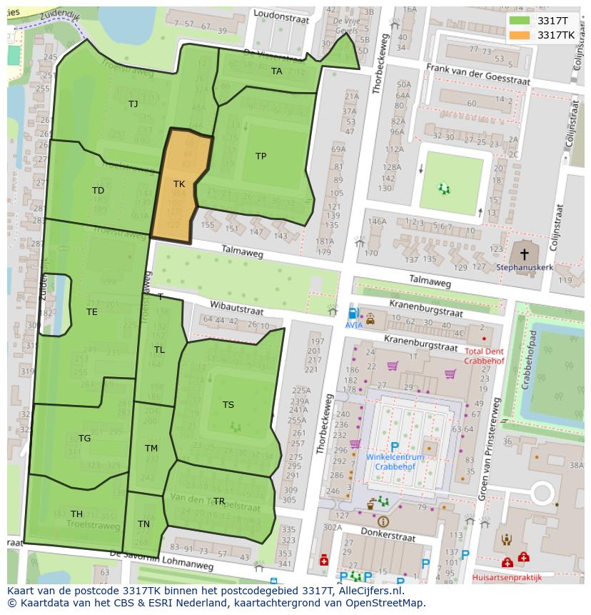 Afbeelding van het postcodegebied 3317 TK op de kaart.