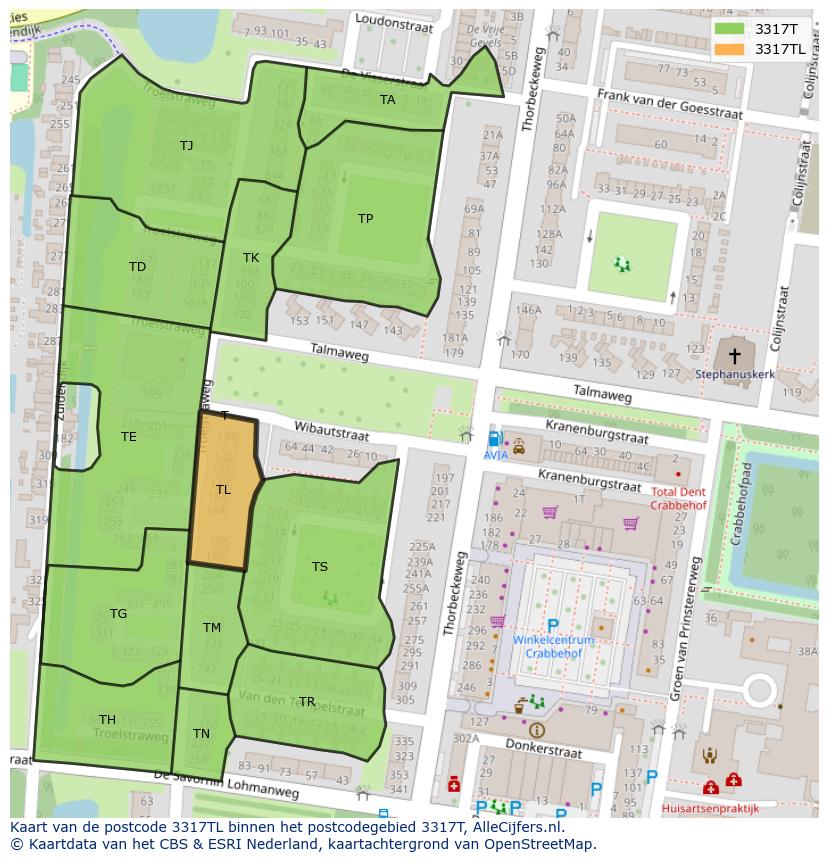 Afbeelding van het postcodegebied 3317 TL op de kaart.