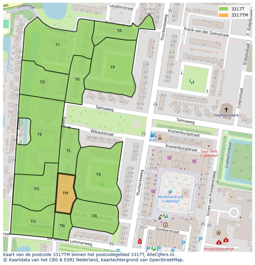Afbeelding van het postcodegebied 3317 TM op de kaart.