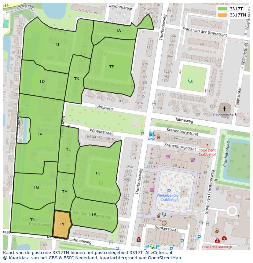 Afbeelding van het postcodegebied 3317 TN op de kaart.