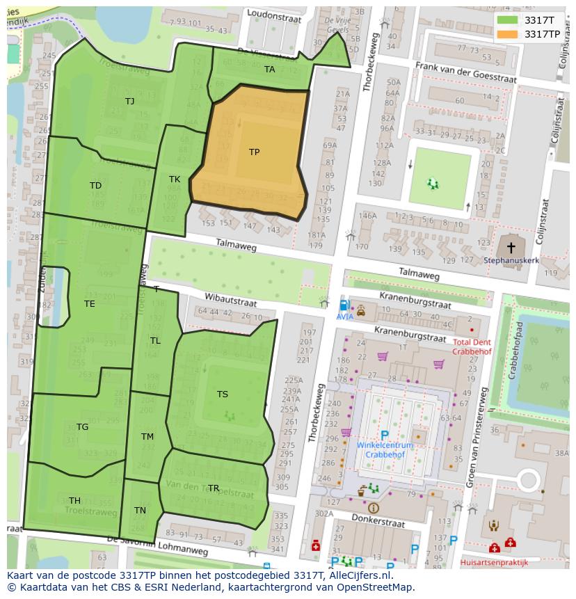 Afbeelding van het postcodegebied 3317 TP op de kaart.