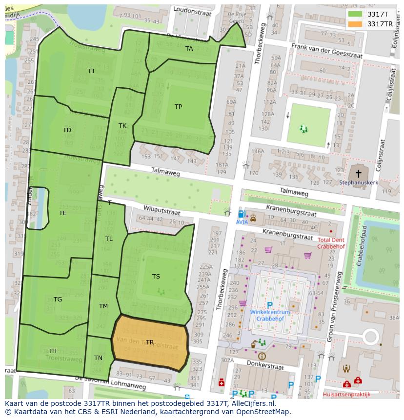 Afbeelding van het postcodegebied 3317 TR op de kaart.
