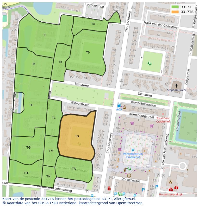 Afbeelding van het postcodegebied 3317 TS op de kaart.