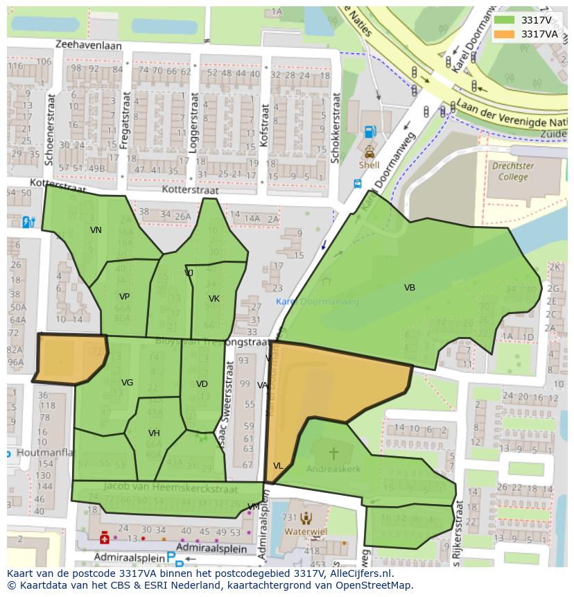 Afbeelding van het postcodegebied 3317 VA op de kaart.