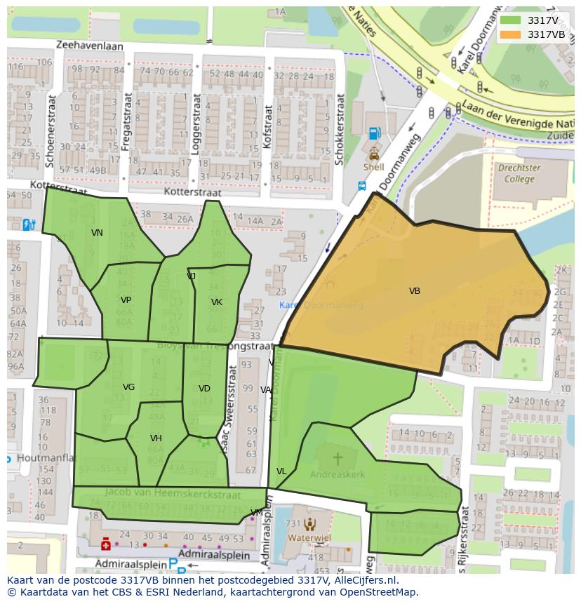 Afbeelding van het postcodegebied 3317 VB op de kaart.