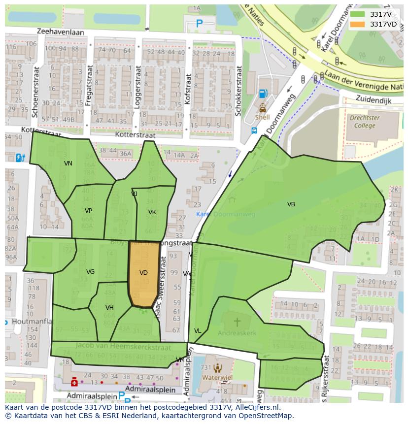 Afbeelding van het postcodegebied 3317 VD op de kaart.