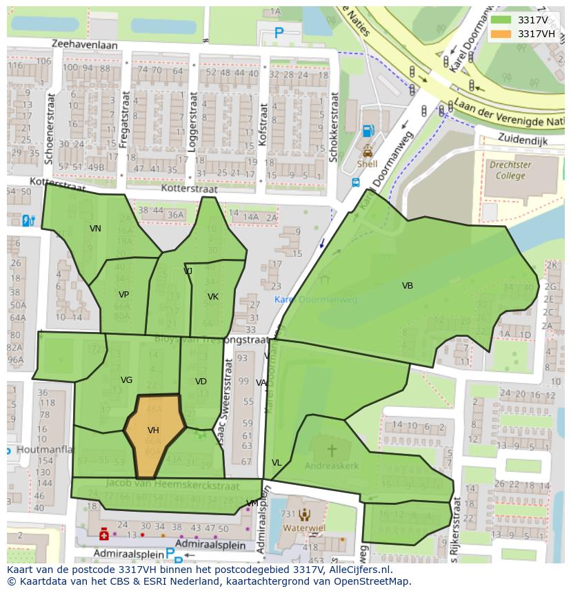 Afbeelding van het postcodegebied 3317 VH op de kaart.