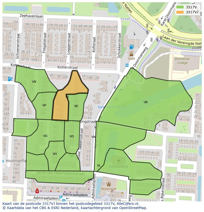 Afbeelding van het postcodegebied 3317 VJ op de kaart.