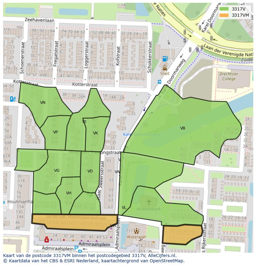 Afbeelding van het postcodegebied 3317 VM op de kaart.